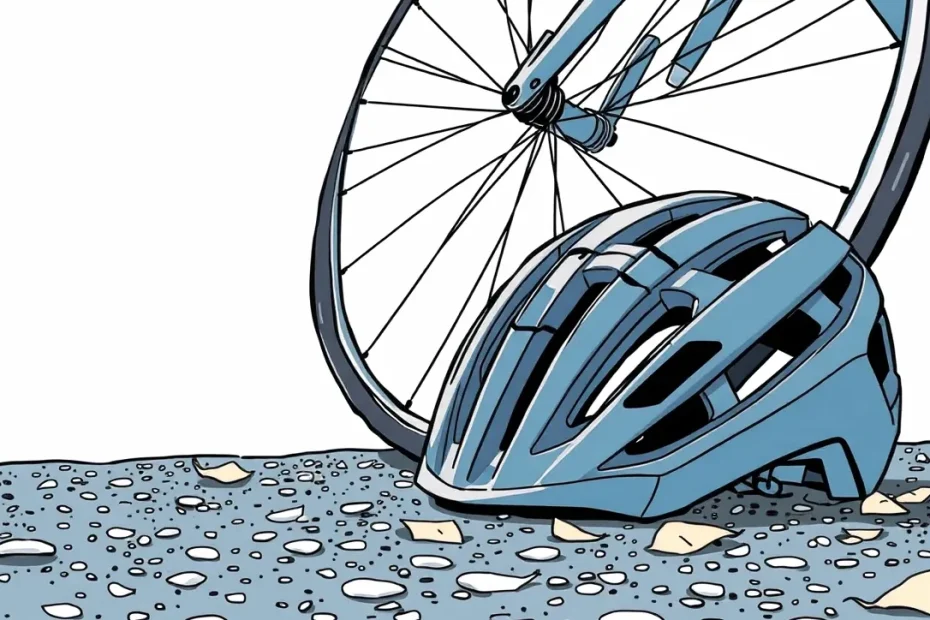 Starší cyklista kontroluje koleso bicykla po nečakanom páde na asfaltovej ceste