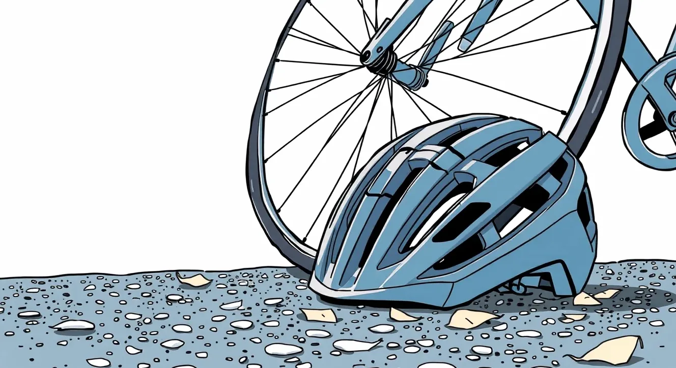 Starší cyklista kontroluje koleso bicykla po nečakanom páde na asfaltovej ceste