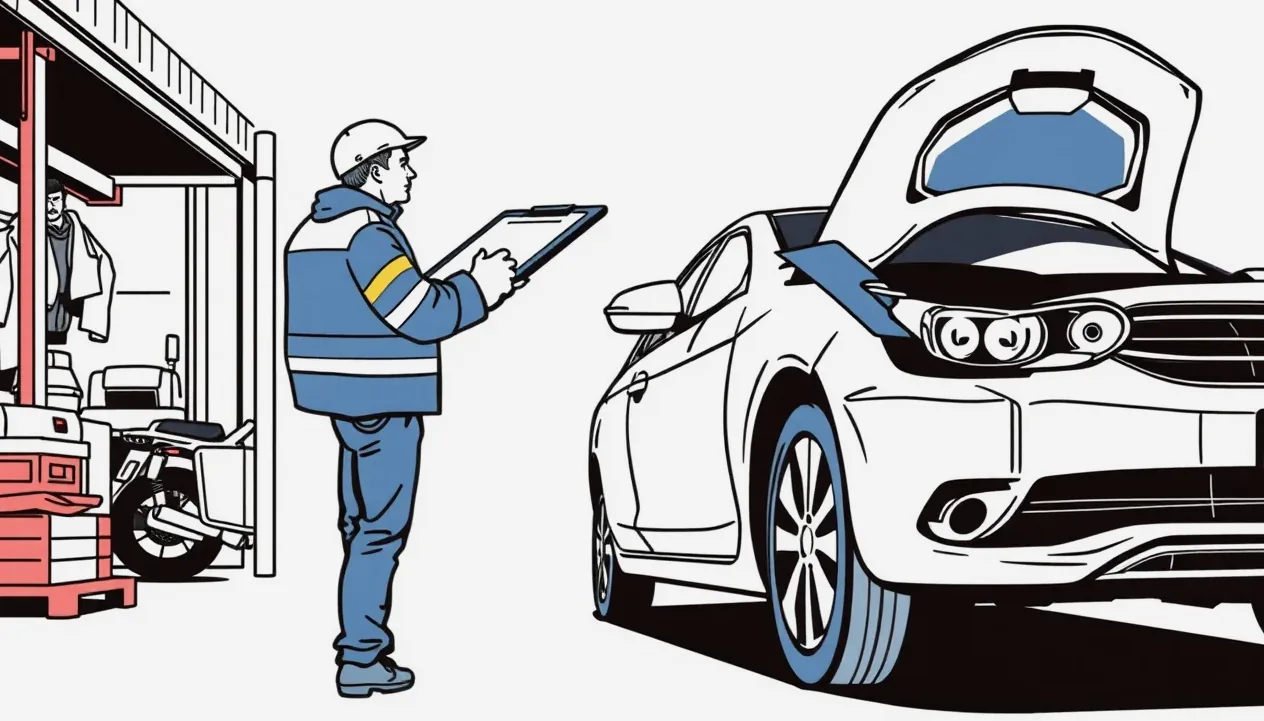 Automechanik kontroluje podvozok vozidla na zdviháku pri technickej kontrole
