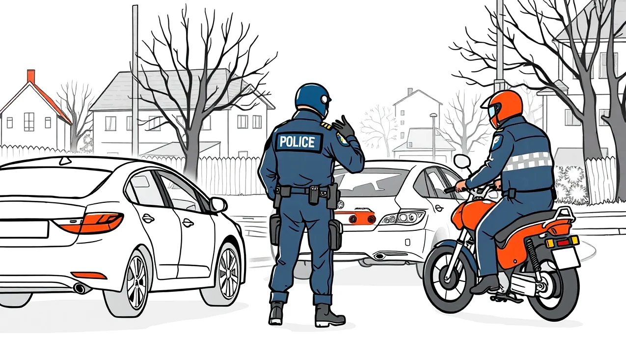 Dvaja vodiči kontrolujú údaje zo zelenej karty a porovnávajú poškodenie nárazníka