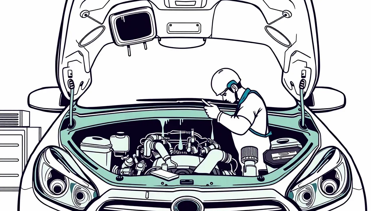 Pohľad na poškodený a rozobratý motor auta po nasatí vody v servise