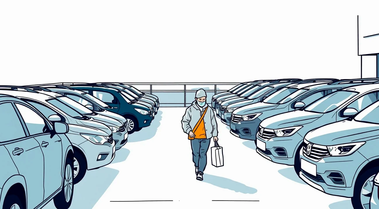 Mechanické zabezpečenie radiacej páky v aute zaparkovanom na hotelovom parkovisku