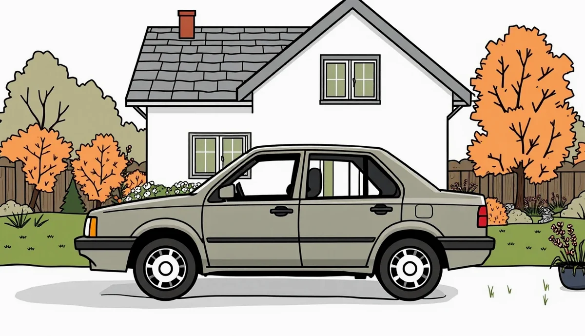 Pohľad na zaparkované rodinné auto po krupobití s drobnými preliačinami