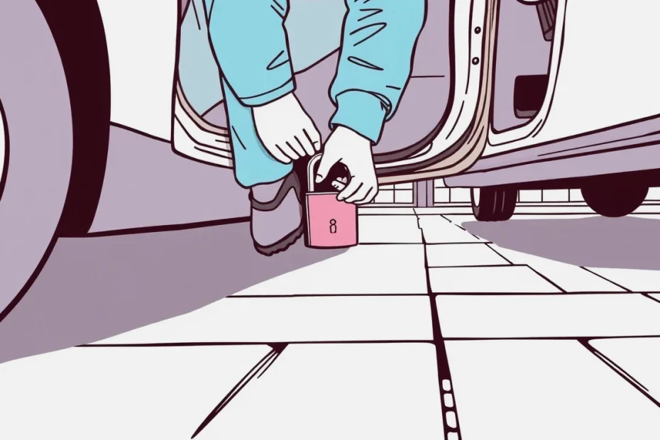 Detail mechanického zámku radiacej páky uzamknutého bezpečnostným kľúčom vo vozidle