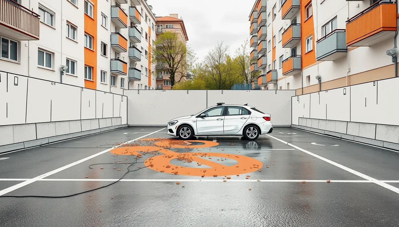 Policajné auto so zapnutým majákom dokumentujúce miesto činu na parkovisku