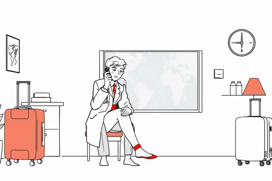 Cestovateľ na letisku kontroluje doklady a podmienky poistenia v telefóne