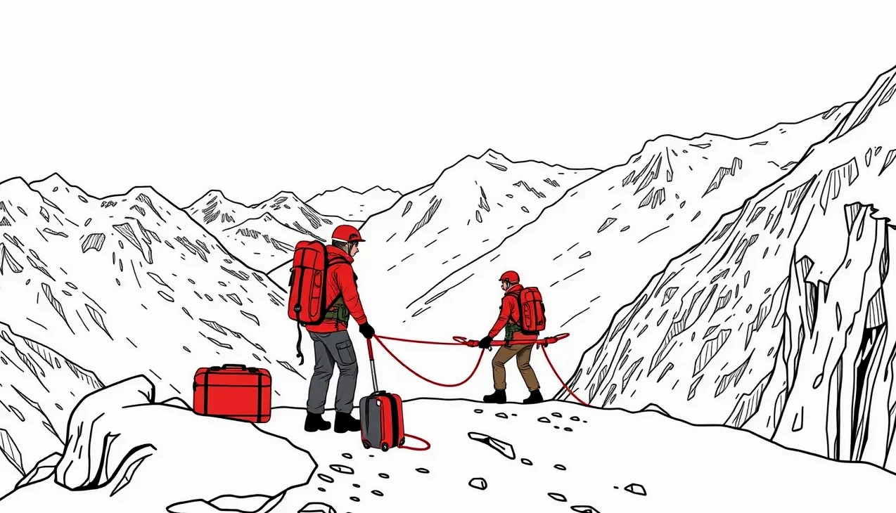 Turista s výstrojom na zabezpečenej skalnej ceste via ferrata