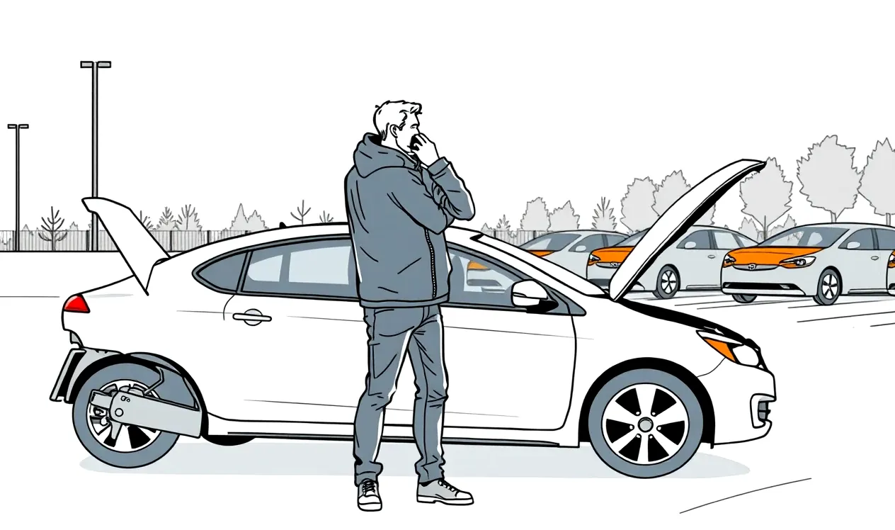 Vysokozdvižný vozík manipuluje so starým vrakom auta na autorizovanom vrakovisku
