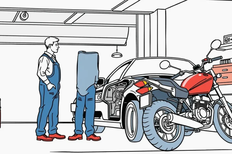 Mechanik kontroluje poškodený nárazník a zadné svetlo vozidla v autoservise
