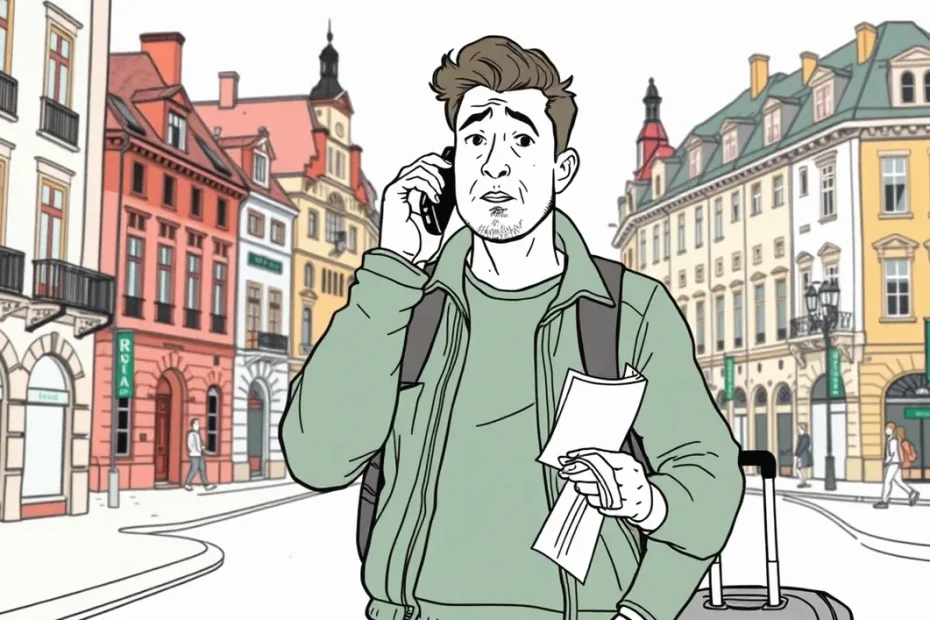 Mladý vodič kontroluje poistnú zmluvu v mobile na odpočívadle pred hranicou