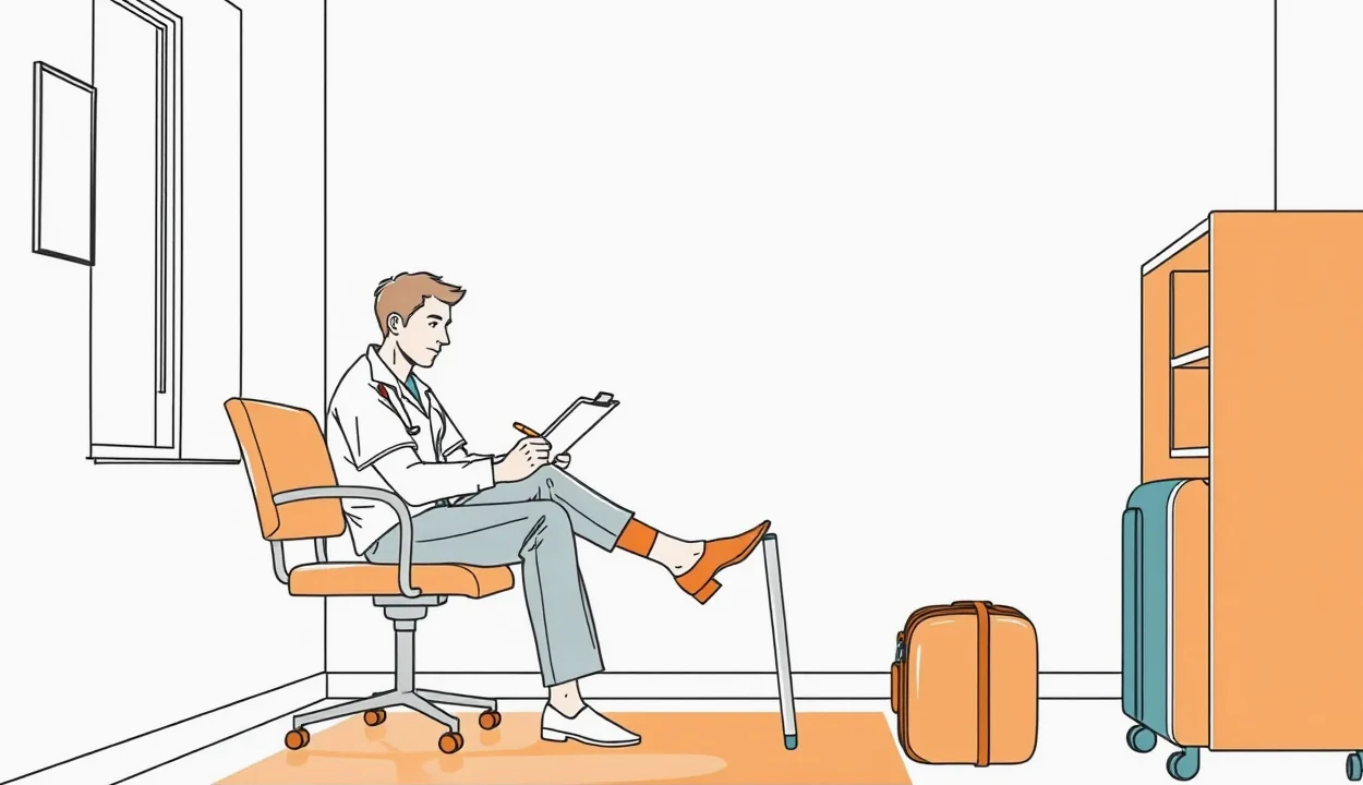 Mladá žena pozerá do smartfónu na letisku s kufrom pri odletovej tabuli