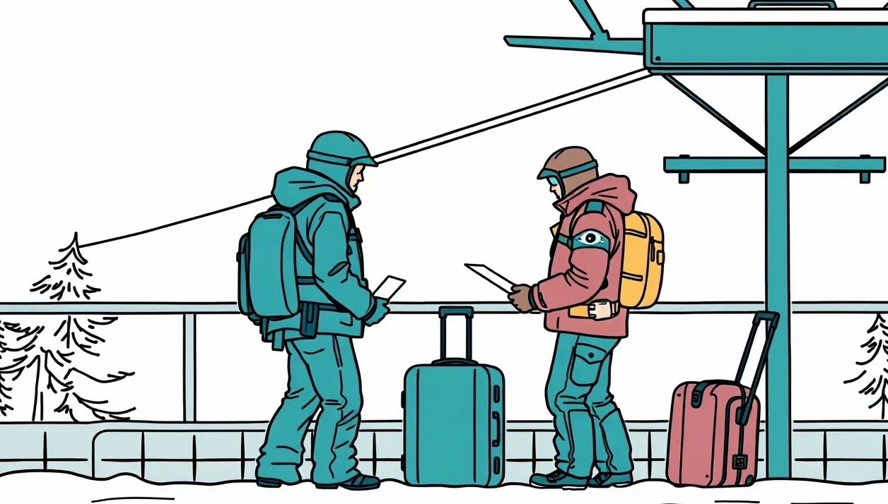 Talianska hliadka carabinieri kontroluje lyžiarov na zjazdovke v Dolomitoch