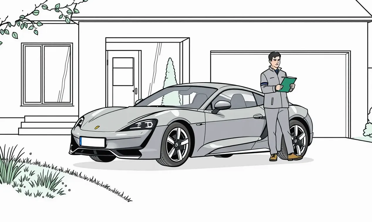 Športové vozidlo Porsche zaparkované pred administratívnou budovou úradu