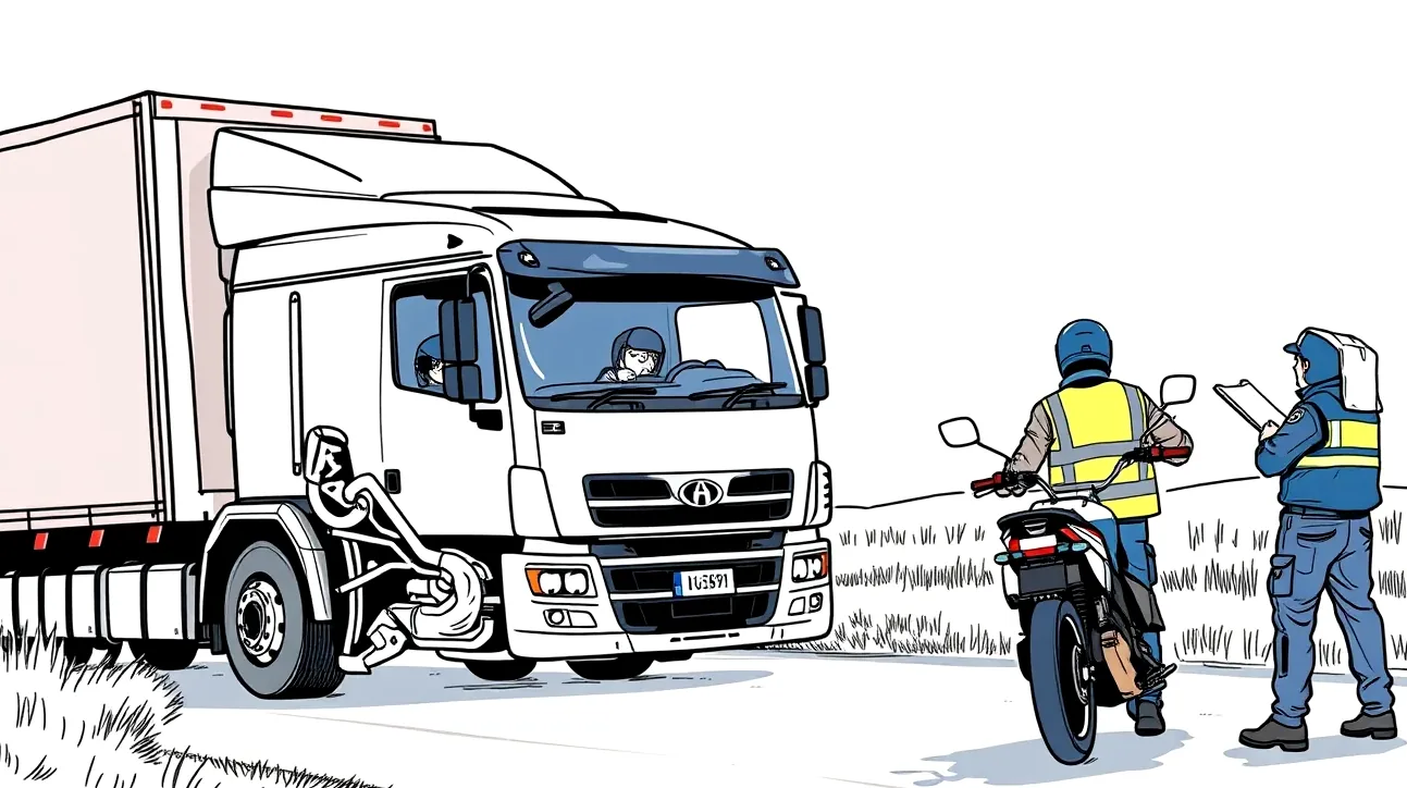 Ťahač s plachtovým návesom manévruje na úzkej križovatke v priemyselnom parku