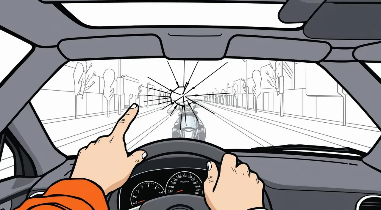 Mechanik v autoservise podrobne kontroluje poškodené čelné sklo automobilu