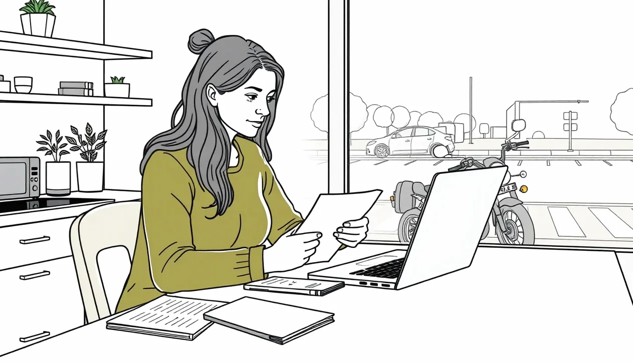 Detailný pohľad na úradné tlačivá, technický preukaz a kľúče od automobilu