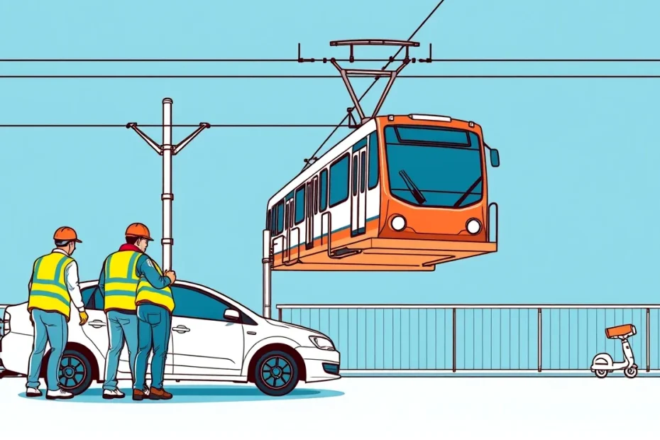 Osobné auto stojace na električkovom koľajovom páse pred prichádzajúcou električkou v meste