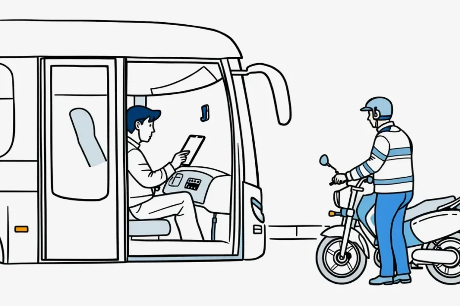 Moderný diaľkový autobus zaparkovaný na firemnom odstavnom parkovisku