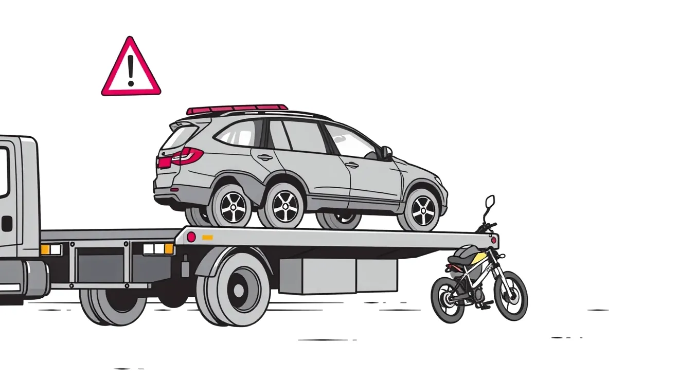 Žlté odťahové vozidlo nakladá veľké osobné auto pomocou navijaka