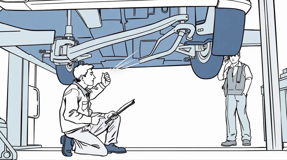 Detail mechanika kontrolujúceho prasknutý plastový kryt motora na zdviháku v servise