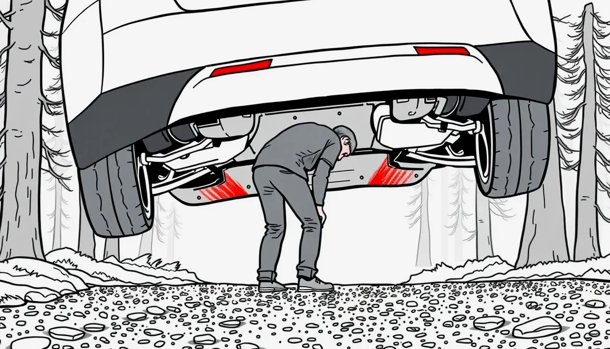 Zastavené osobné auto na krajnici diaľnice s výstražným trojuholníkom po náraze na prekážku