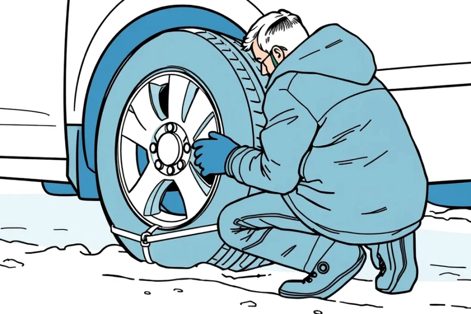 Rakúska policajná hliadka kontroluje hĺbku dezénu zimných pneumatík na osobnom automobile