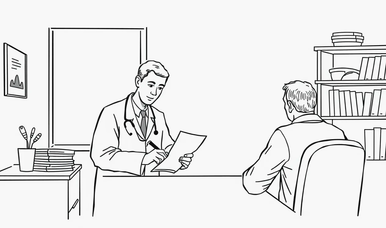 Lekár vypisuje podrobnú lekársku správu s diagnózou potrebnú pre poisťovňu
